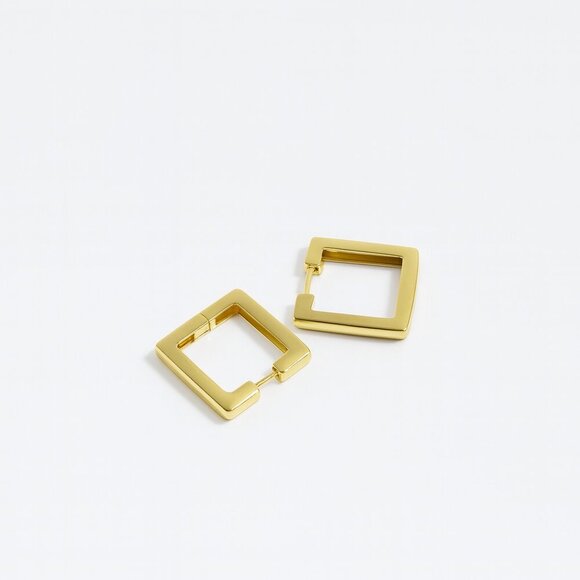 Elegant 18K Gold Plated Bar Hoop Earrings – Minimalist Rectangle Design - Picture 1 of 5
